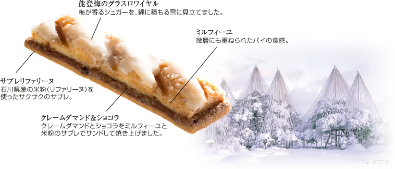 非常好吃的 YUKIZURI,靈感來自兼六園的雪吊。不同季節也有限定版本