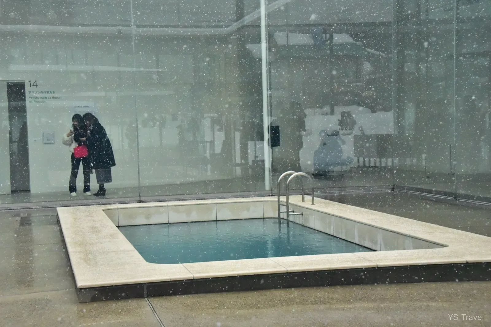 隨著雪越下越大,美術館也停止了所有看泳池的預約